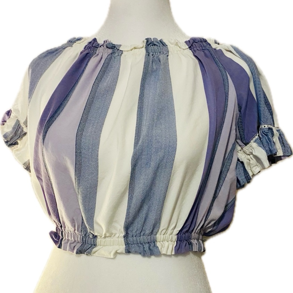 Ocean Drive Blue Ruffled Crop Blouse